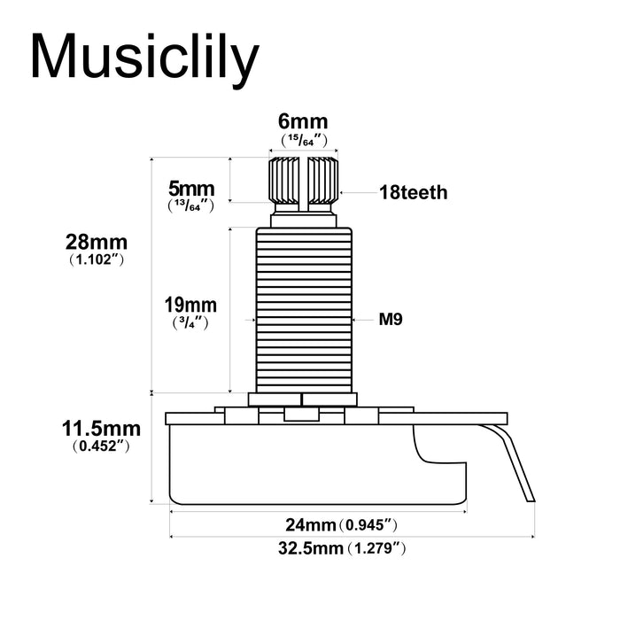 Musiclily Pro HD A1M Pots Brass Metric Split Long Shaft 19mm Audio Taper Potentiometers for LP/SG/Offset Style Electric Guitar Bass (Set of 4)