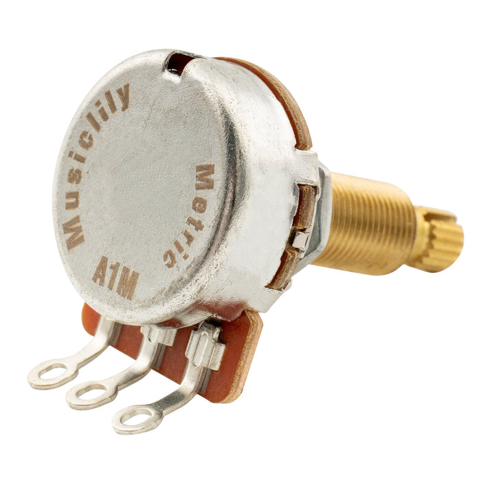 Musiclily Pro HD A1M Pots Brass Metric Split Long Shaft 19mm Audio Taper Potentiometers for LP/SG/Offset Style Electric Guitar Bass (Set of 4)