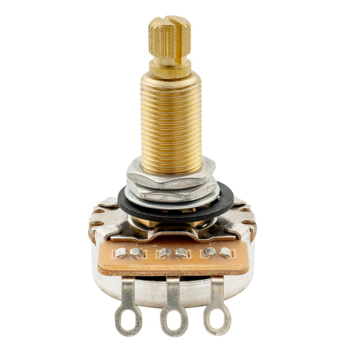 Musiclily Pro HD A1M Pots Brass Metric Split Long Shaft 19mm Audio Taper Potentiometers for LP/SG/Offset Style Electric Guitar Bass (Set of 4)