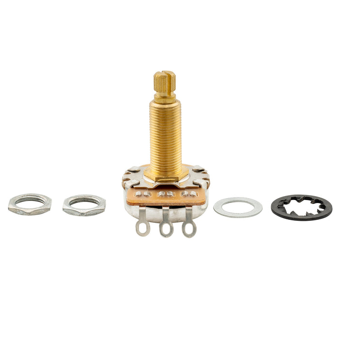 Musiclily Pro HD A1M Pots Brass Metric Split Long Shaft 19mm Audio Taper Potentiometers for LP/SG/Offset Style Electric Guitar Bass (Set of 4)