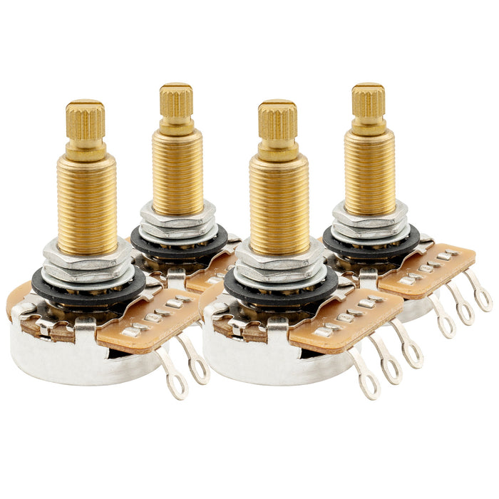 Musiclily Pro HD A1M Pots Brass Metric Split Long Shaft 19mm Audio Taper Potentiometers for LP/SG/Offset Style Electric Guitar Bass (Set of 4)