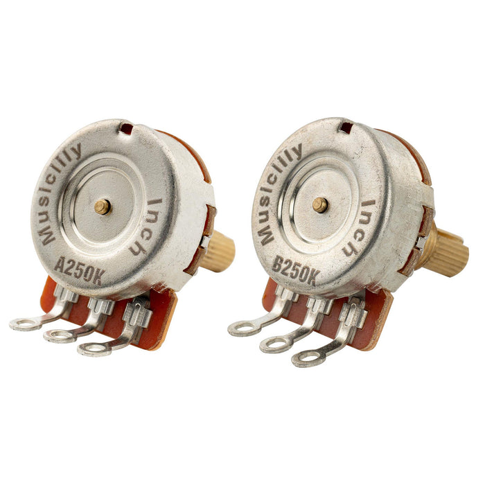 Musiclily Pro HD A250K+B250K Pots Brass Standard Split Shaft 3/8 Inch Audio Linear Taper Potentiometers for ST Tele Mustang Ibanez Style Electric Guitar Bass (Set of 1A1B)