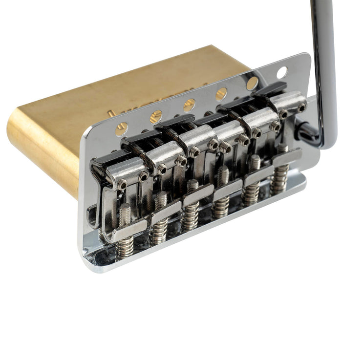 Musiclily Ultra 10.5mmピッチ 6点支持 スタンダード トレモロユニット ブリッジ ヴィンテージな鋼製プレスサドル 42mmソリッド真鍮ブロック 押し込み式アーム STストラトStratエレキギター用 ブラック