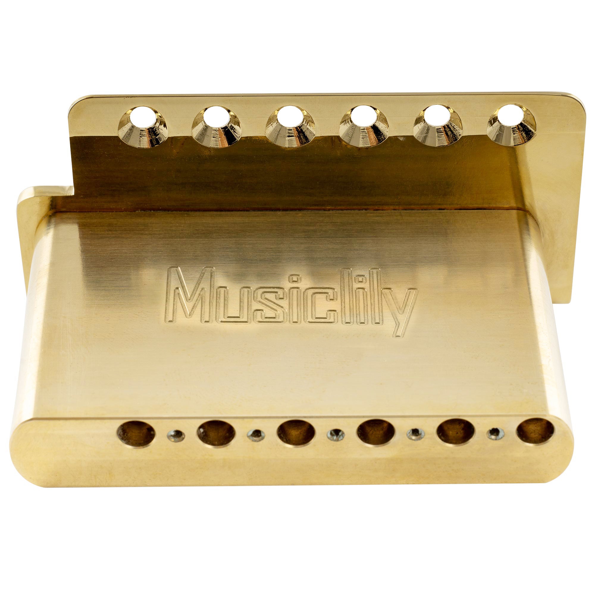 Musiclily Ultra BV008 52.5mm(2-1/16 inch) Standard 6-Screw ST Tremolo Bridge with Vintage Steel Bent Saddles 42mm Solid Brass Block Push-In Arm for Strat Style Electric Guitar