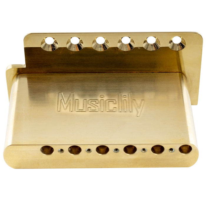 Musiclily Ultra 10.5mmピッチ 6点支持 スタンダード トレモロユニット ブリッジ ヴィンテージな鋼製プレスサドル 42mmソリッド真鍮ブロック 押し込み式アーム STストラトStratエレキギター用 ブラック