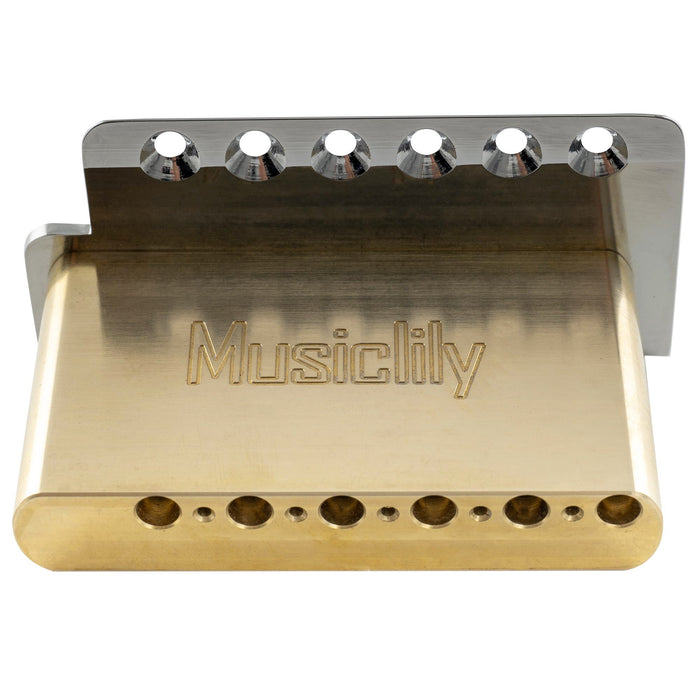 Musiclily Ultra 52,5 mm (2-1/16 Zoll) Standard 6-Schrauben ST-Tremolo-Brücke mit modernen Messing-Satteln, 42 mm massiver Messingblock, Einsteckarm für Elektrogitarren im Strat-Stil