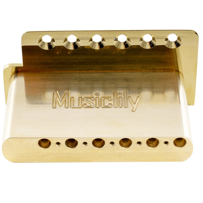 Musiclily Ultra 52,5 mm (2-1/16 Zoll) Standard 6-Schrauben ST-Tremolo-Brücke mit modernen Messing-Satteln, 42 mm massiver Messingblock, Einsteckarm für Elektrogitarren im Strat-Stil