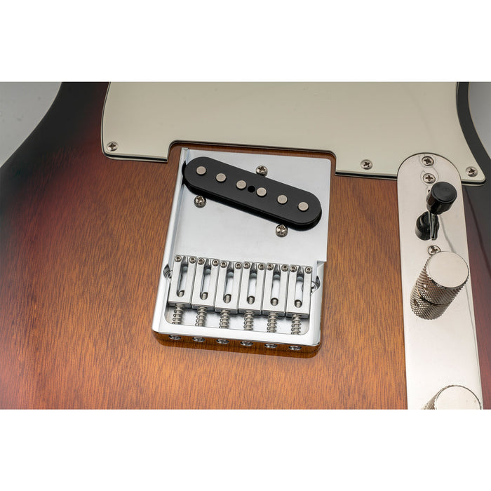 musiclily ultra 54mm 2 1 8 inch string spacing full solid brass heavy duty asymmetric string through body tele style electric guitar bridge mx2549p, chrome