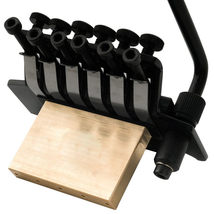 detail of musiclily pro bl001 54mm 2 1 8 inch string spacing double locking tremolo bridge with 34mm full solid brass block for fr style electric guitar mx2570p