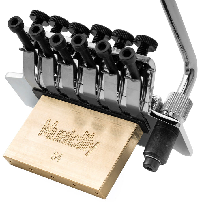 Musiclily Pro BL001 54 mm (2-1/8 Zoll) Stringabstand Doppellocking-Tremolo-Brücke mit 34 mm vollem Messingblock für FR-Style-E-Gitarre