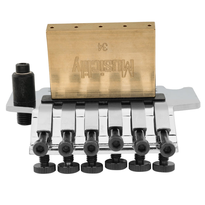 Musiclily Pro BL001 54 mm (2-1/8 Zoll) Stringabstand Doppellocking-Tremolo-Brücke mit 34 mm vollem Messingblock für FR-Style-E-Gitarre