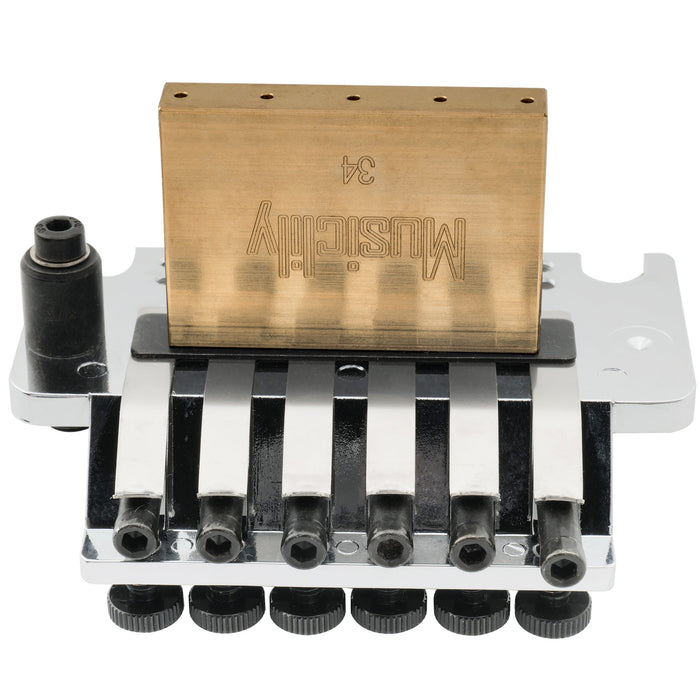 Musiclily Pro BL002 54 mm (2-1/8 Zoll) Saumessung Doppelt verriegelnde Tremolo-Brücke mit 34 mm vollem Messingblock für FR-Stil-E-Gitarre