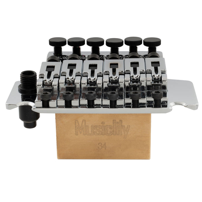 details of musiclily pro 54mm 2 1 8 inch string spacing low profile double locking tremolo bridge with 34mm full solid brass block for fr style electric guitar mx2572cr