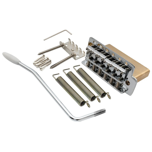 musiclily pro 52 5mm 6 screw vintage style steel bent saddles guitar tremolo bridge with 36mm solid brass block for squier strat style electric guitar mx2587p, chrome