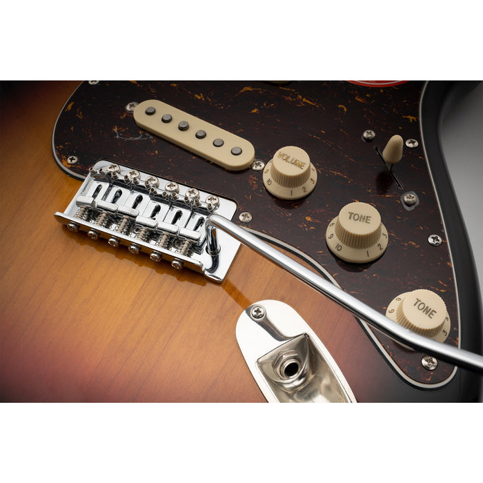 musiclily pro 52 5mm 6 screw vintage style steel bent saddles guitar tremolo bridge with 40mm solid brass block for squier strat style electric guitar mx2588p, chrome