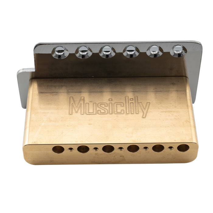 Musiclily Pro 10.5mmピッチ ヴィンテージスタイルな鋼製ベントサドル 6点支持 トレモロユニット ブリッジ 高さ40mm真鍮ブロック Squier Stratエレキギター用 ブラック