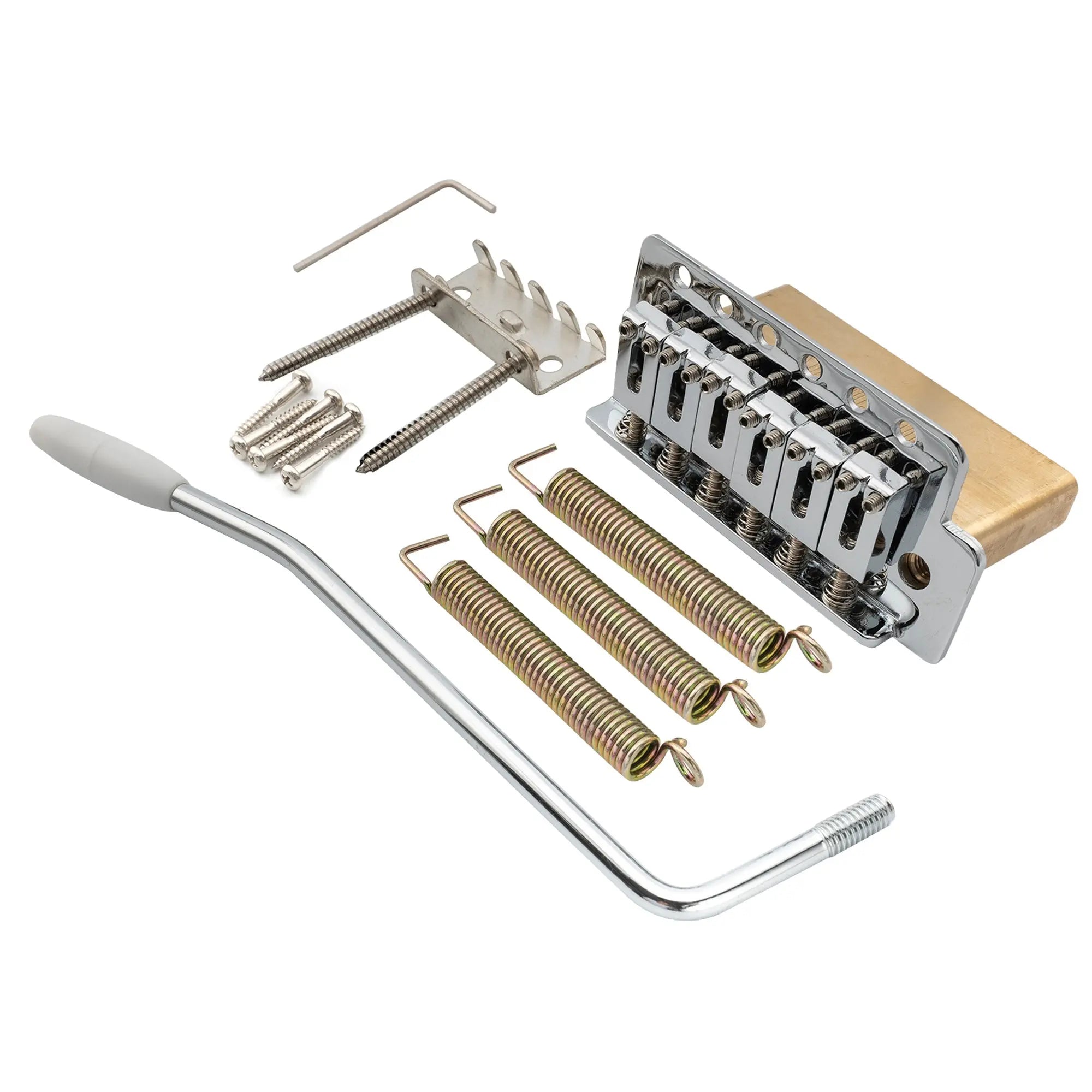 musiclily pro 52 5mm 6 screw modern style saddles guitar tremolo bridge with 36mm solid brass block for squier strat style electric guitar mx2590p, chrome