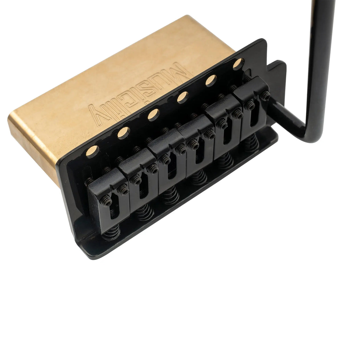 detail of musiclily pro 52 5mm 6 screw modern style saddles guitar tremolo bridge with 40mm brass block for squier strat style electric guitar mx2591p