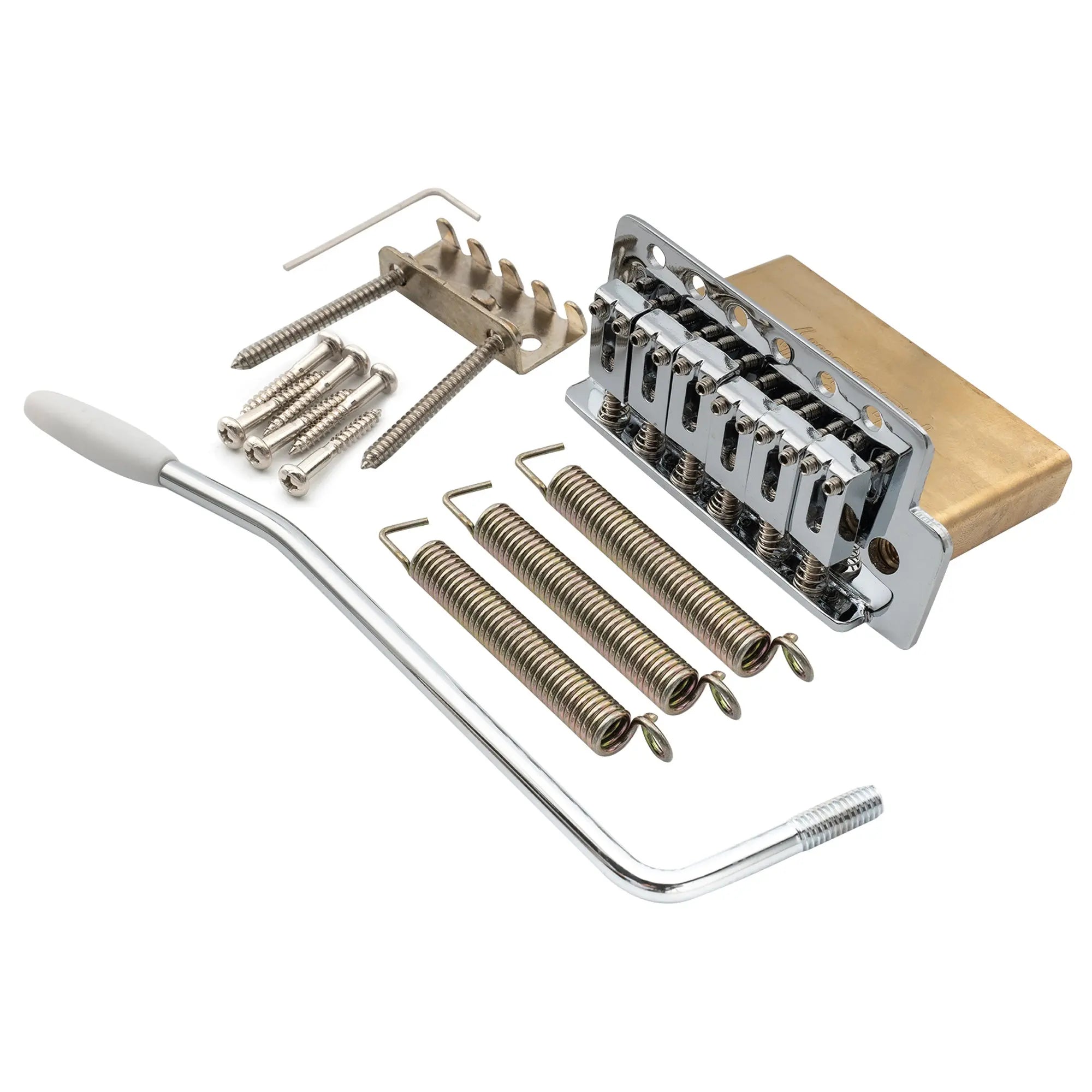 musiclily pro 52 5mm 6 screw modern style saddles guitar tremolo bridge with 40mm brass block for squier strat style electric guitar mx2591p, chrome