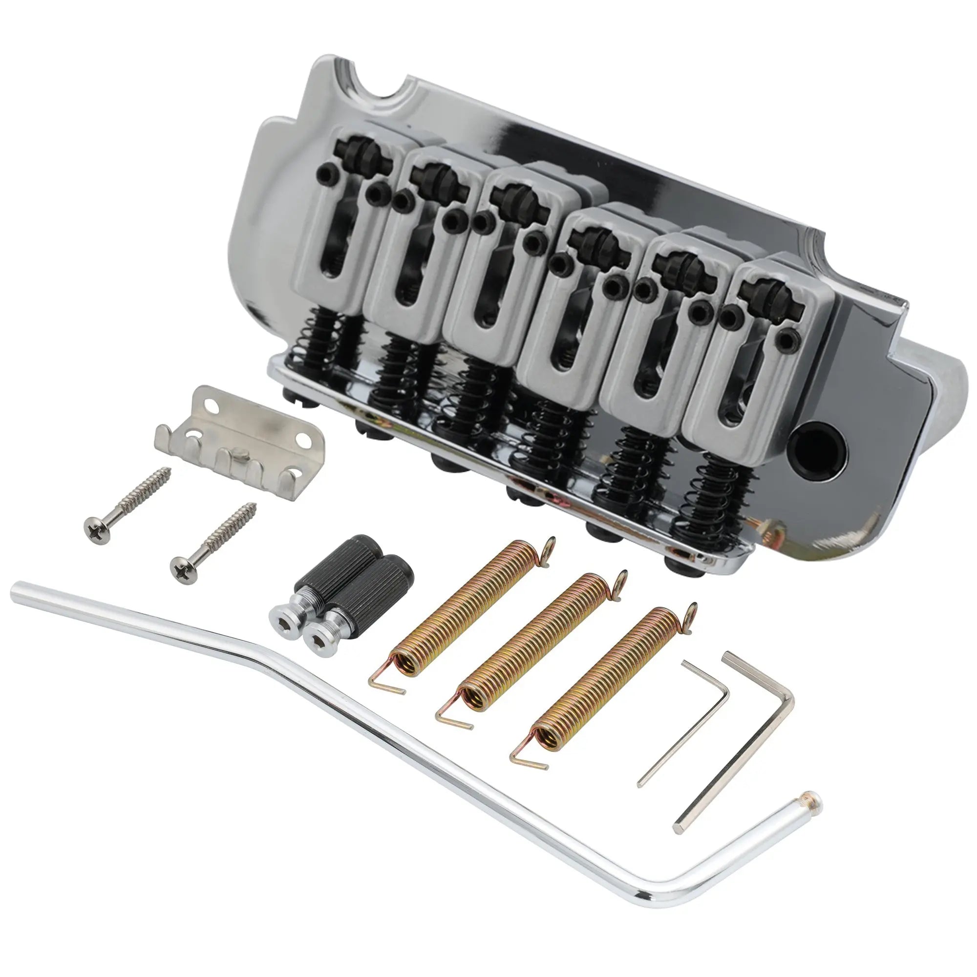 musiclily pro 10 8mm roller saddles 2 point tremolo bridge for imported strat style electric guitar mx2594p, chrome