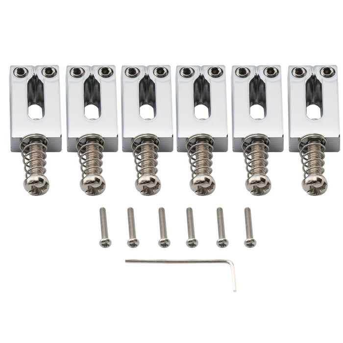 musiclily pro 10 5mm modern style rectangle zinc alloy saddles for strat tele style electric guitar mx2595 6p, chrome