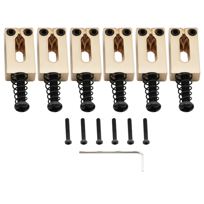 musiclily pro 10 5mm modern style rectangle zinc alloy saddles for strat tele style electric guitar mx2595 6p, gold