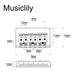 Dimensions of musiclily pro 54mm2 1 8 inch modern hardtail fixed bridge for imported strat tele style electric guitar mx2601p