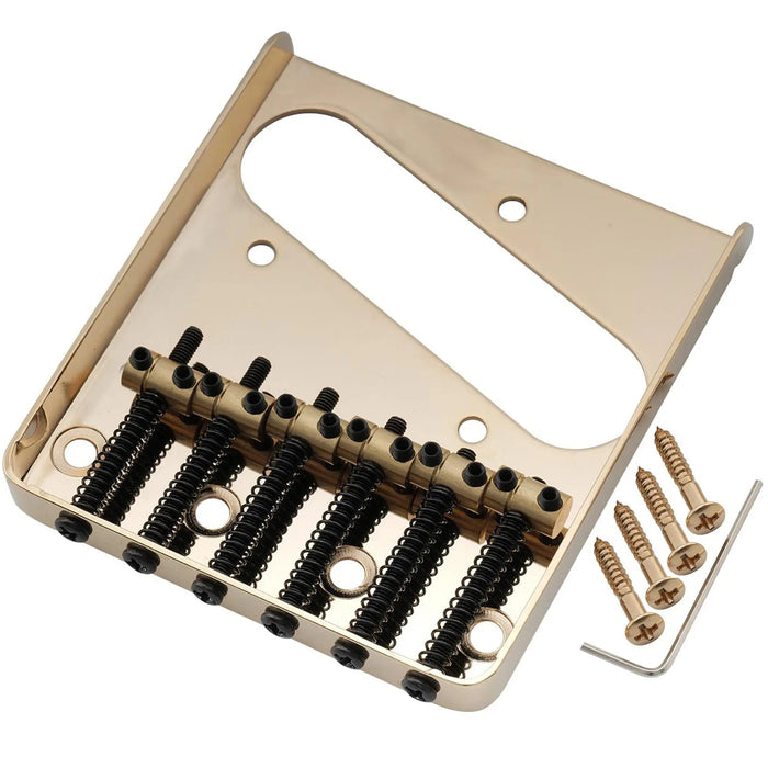 Puente de guitarra Musiclily Pro de 54 mm estilo vintage con cuerpo de latón de 6 selletas y placa de acero para guitarras eléctricas Squier y Tele importadas.