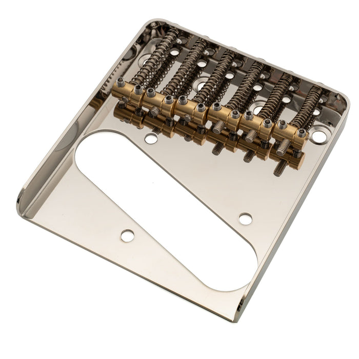 Puente de guitarra Musiclily Pro de 54 mm estilo vintage con cuerpo de latón de 6 selletas y placa de acero para guitarras eléctricas Squier y Tele importadas.