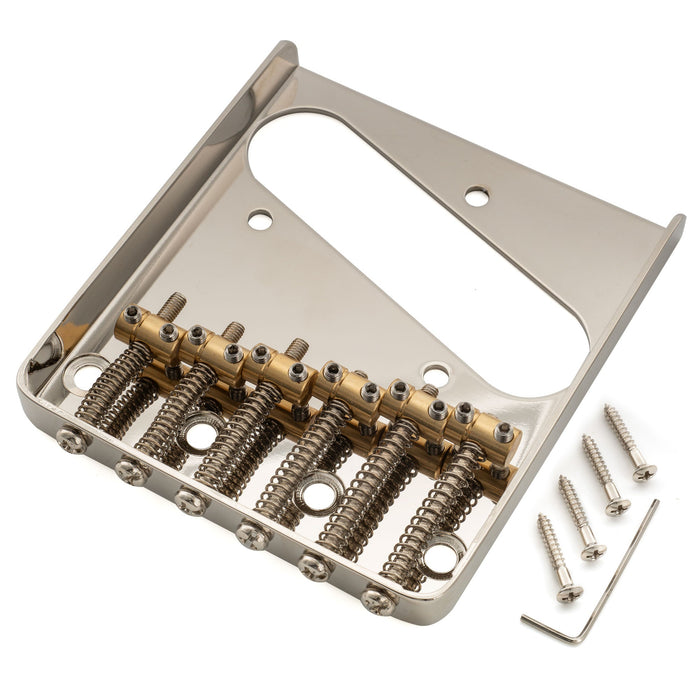 Puente de guitarra Musiclily Pro de 54 mm estilo vintage con cuerpo de latón de 6 selletas y placa de acero para guitarras eléctricas Squier y Tele importadas.