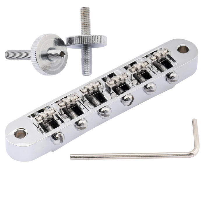 musiclily pro 10 4mm roller saddle bridge abr tune o matic bridge with m4 post for lp style electric guitar mx2617p, chrome