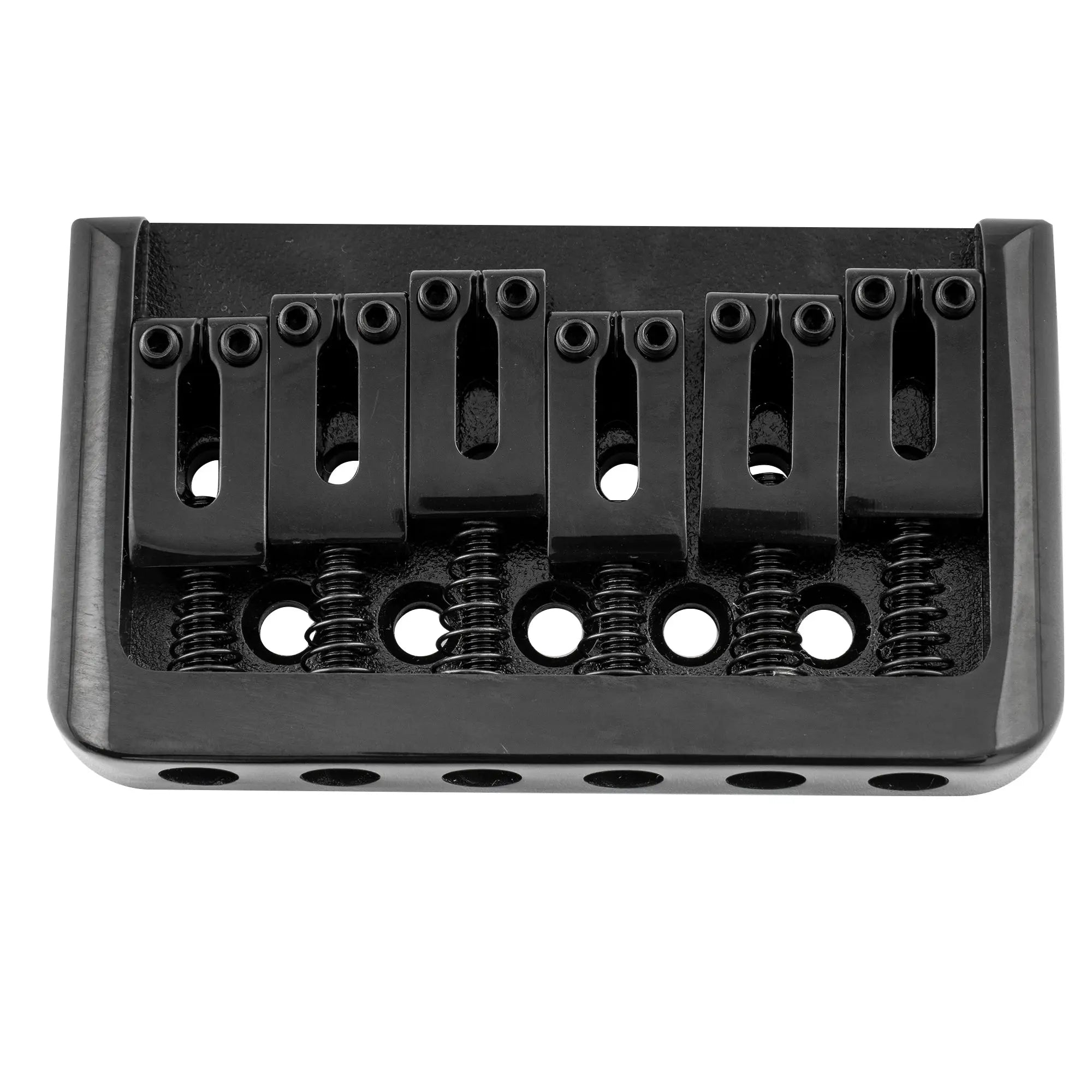 detail of musiclily pro 52 5mm2 1 16 inch string spacing modern style saddle hardtail fixed bridge non tremolo bridge for strat tele style electric guitar mx2625p