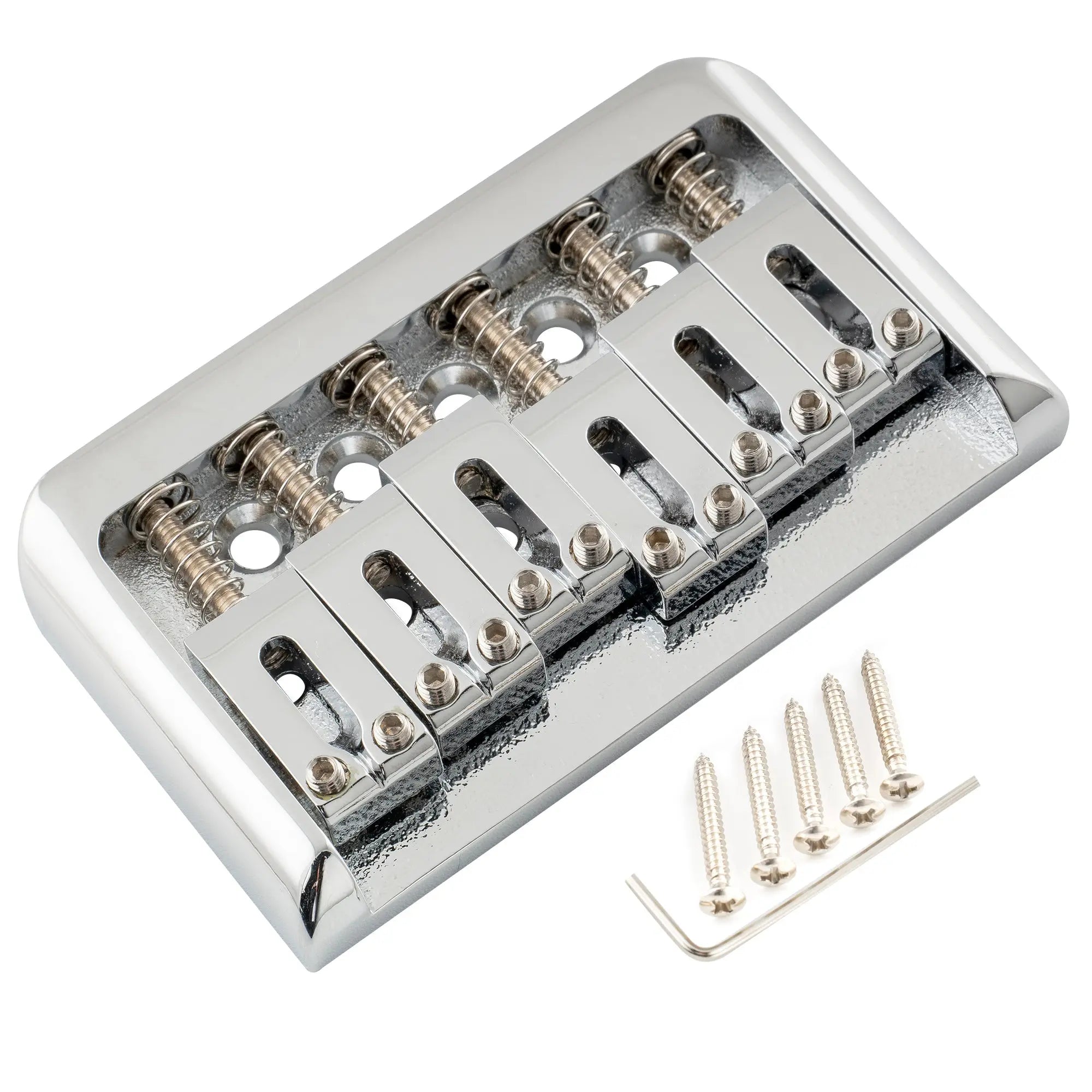 musiclily pro 52 5mm2 1 16 inch string spacing modern style saddle hardtail fixed bridge non tremolo bridge for strat tele style electric guitar mx2625p, chrome