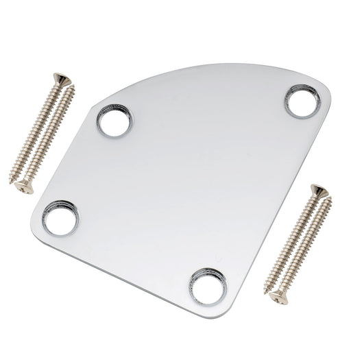 musiclily pro heavy duty steel curved cutaway semi round neck plate 4 hole neck joint board for guitar bass mx2631p, chrome