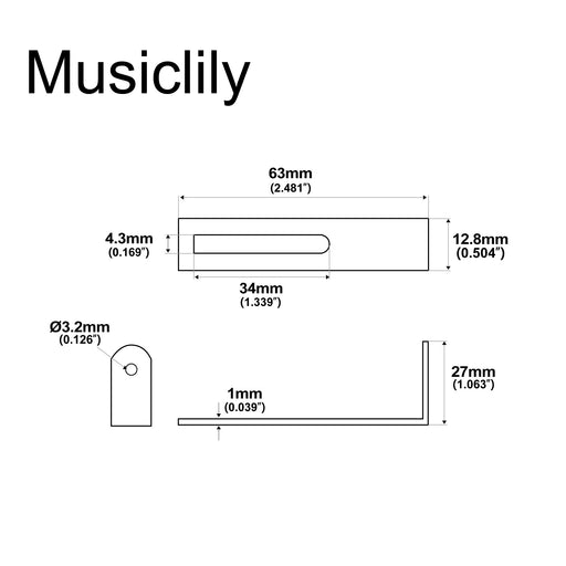 Dimensions of musiclily pro steel pickguard mounting bracket support for epiphone lp style electric guitar mx2632p