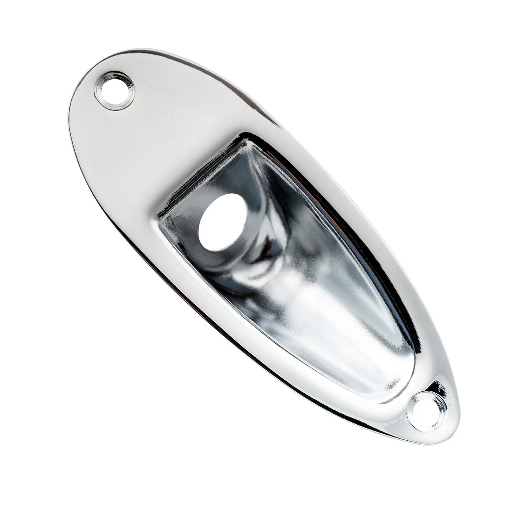 musiclily pro steel boat shape jack socket plate 10mm hole for strat style electric guitar mx2640p, chrome