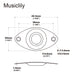 Dimensions of musiclily pro steel curved recessed oval football shape guitar jack plate for electric guitar bass mx2641p