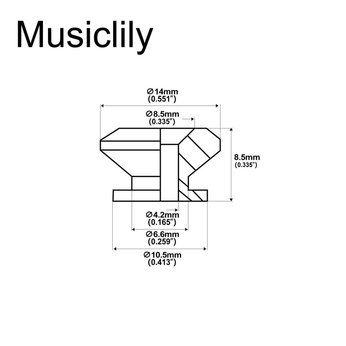 Dimensions of musiclily pro 14mm steel g type strap button end pins for acoustic electric guitar bass mx2702 2p