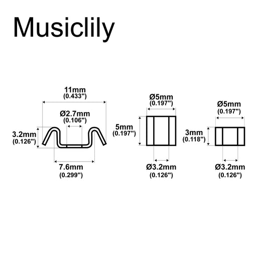 Dimensions of musiclily pro steel vintage butterfly style string retainer string trees string guides for electric guitar mx2713mx2714p