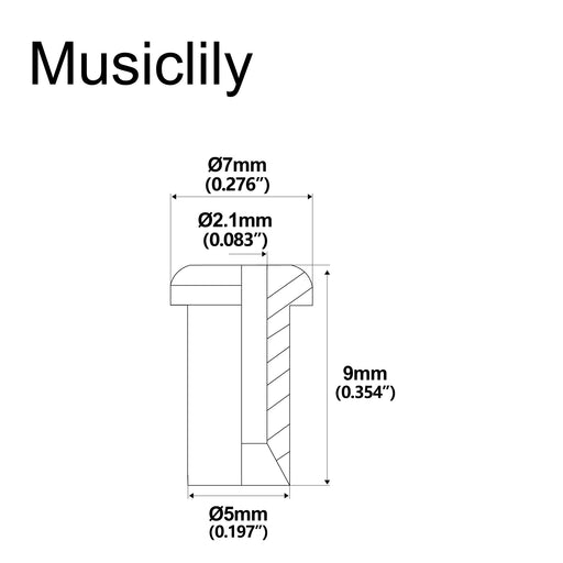 Dimensions of musiclily pro 5mm steel top mounting string ferrules for electric guitar mx2720 6p