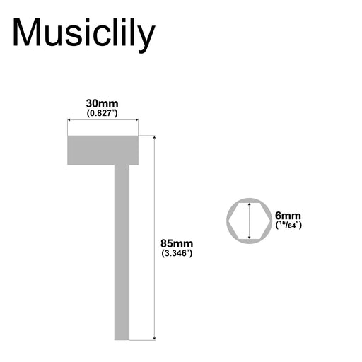 Dimensions of musiclily pro 6mm steel hex box wrench guitar truss rod adjustment wrench for guitar bass mx2728nk