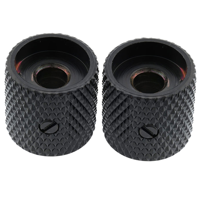 Musiclily Pro 1/4インチ 鋼製 フラットトップ 通用コントロールノブ つまみ 止めネジ付き エレキギターやベース用 ブラック(2個セット)