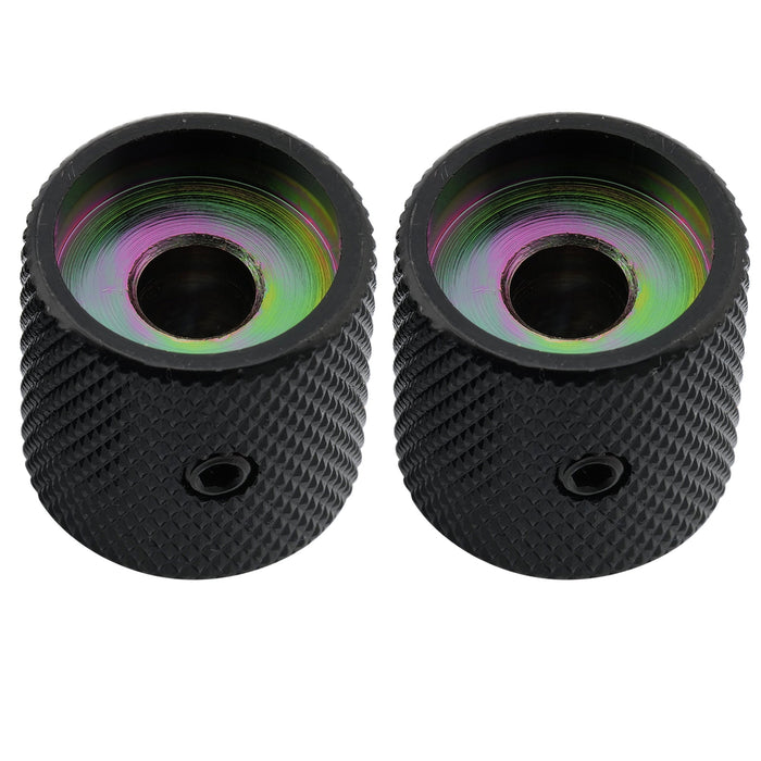 Musiclily Pro 1/4インチ 鋼製 フラットトップ 通用コントロールノブ つまみ 止めネジ付き エレキギターやベース用 ブラック(2個セット)