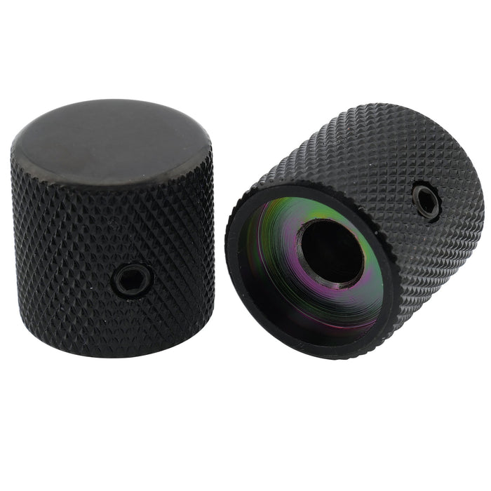 Musiclily Pro 1/4インチ 鋼製 フラットトップ 通用コントロールノブ つまみ 止めネジ付き エレキギターやベース用 ブラック(2個セット)