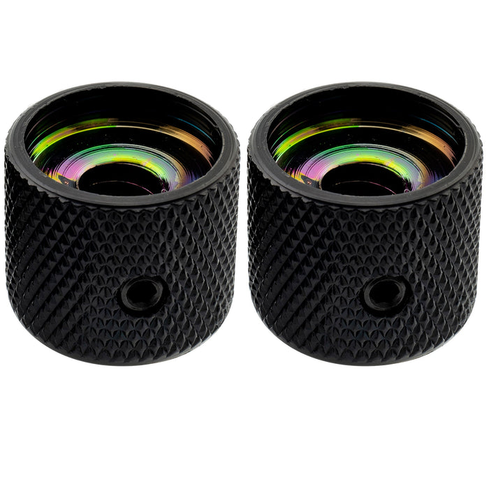 Musiclily Pro 1/4インチ 鋼製 真珠母貝トップ ドームノブ 通用コントロールノブ つまみ 止めネジ付き エレキギターやベース用 ブラック(2個セット)