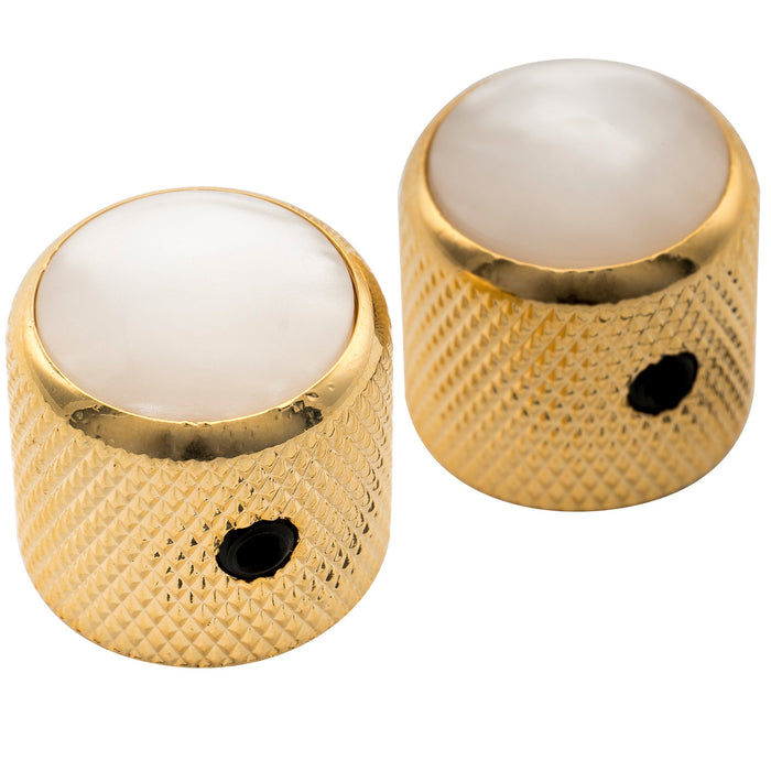 Musiclily Pro 1/4インチ 鋼製 真珠母貝トップ ドームノブ 通用コントロールノブ つまみ 止めネジ付き エレキギターやベース用 ブラック(2個セット)