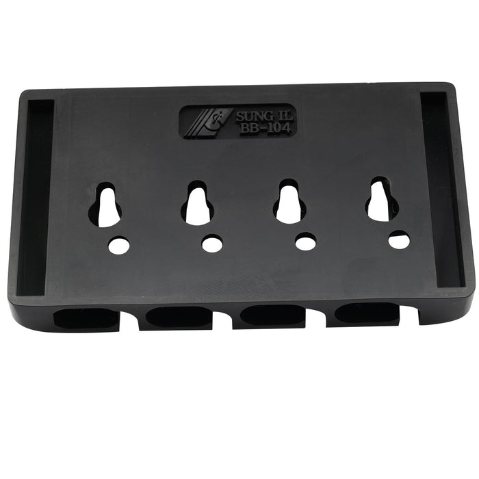 Part of musiclily pro 19mm string spacing pre radiused hard zinc 4 string bass bridge mx2816p