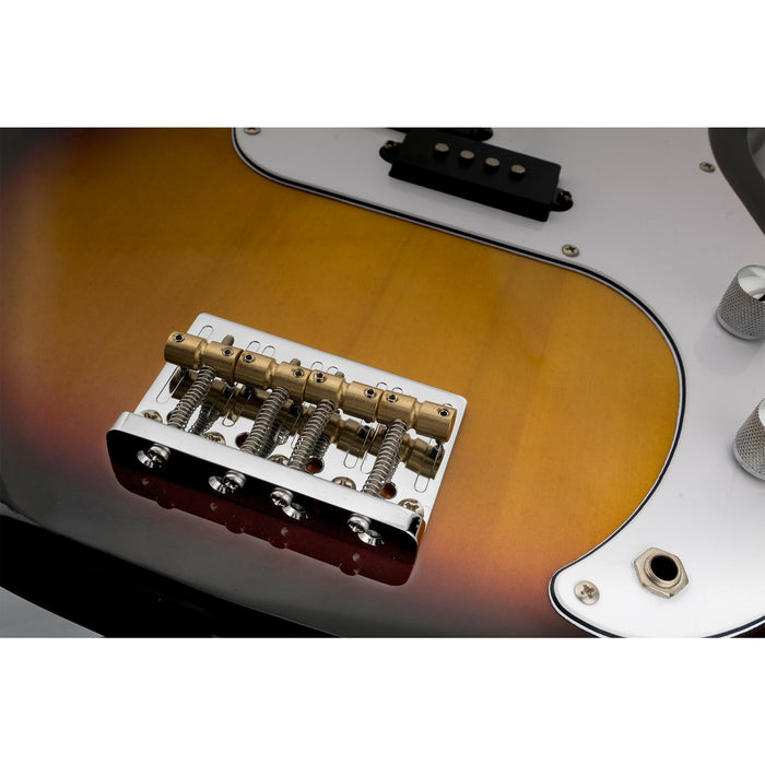 musiclily pro 57mm 2 1 4 inch string spacing hardtail brass saddles zinc alloy plate 4 string bass bridge mx2821p, chrome