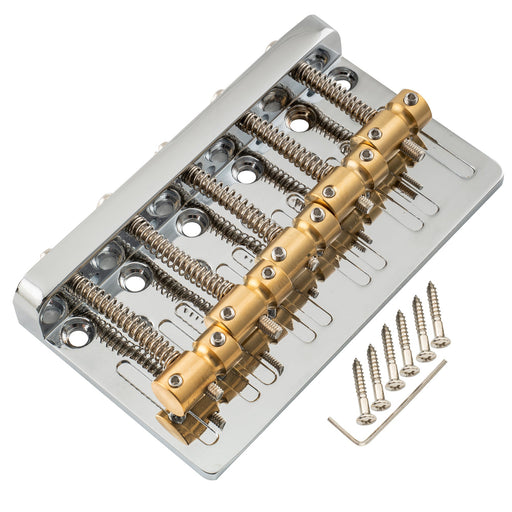 musiclily pro 17mm string spacing dual load heavy duty 5 string bass bridge with brass saddle mx2822p, chrome
