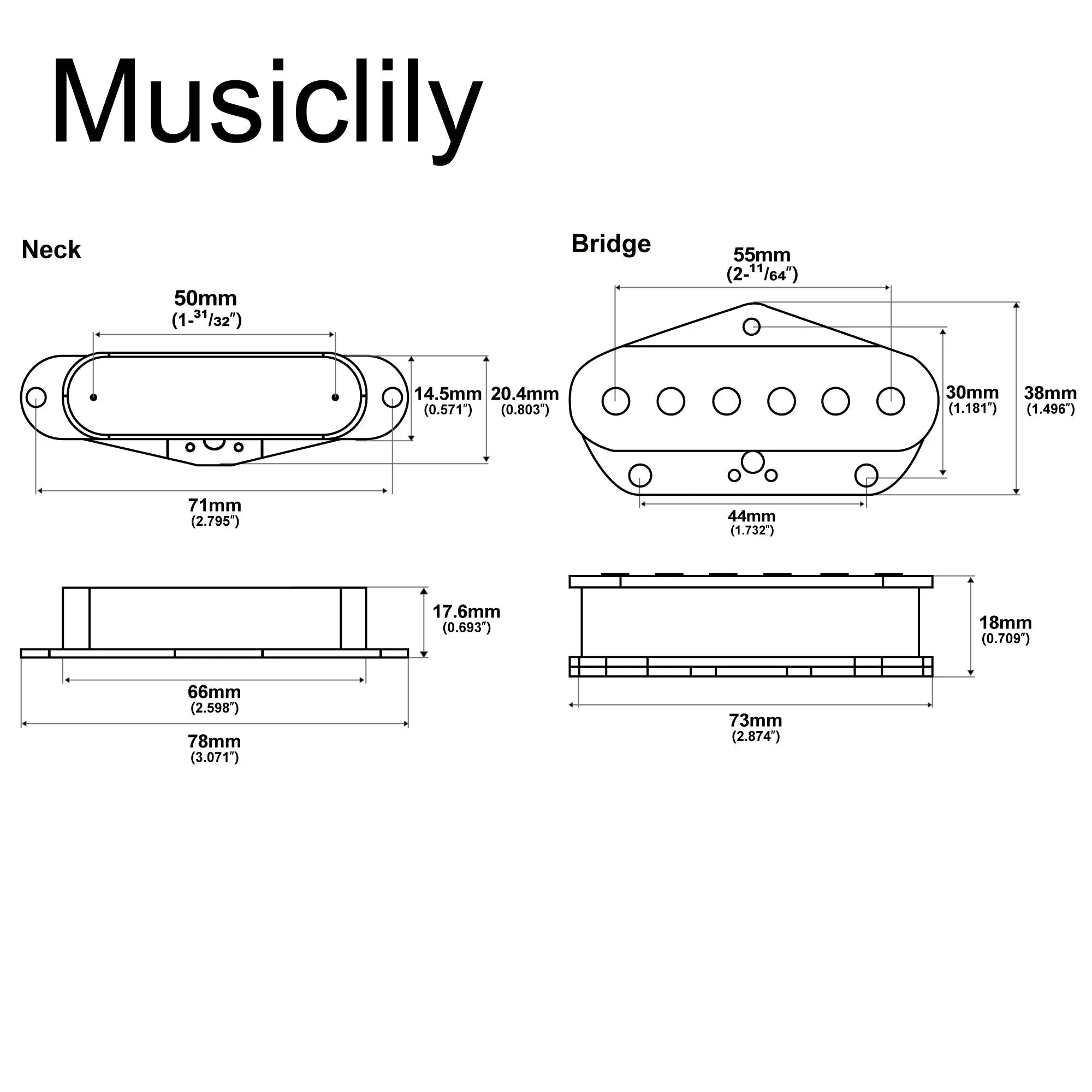 Dimensions of the revival pickups rpt1 tg specials vintage style alnico 5 neck bridge pickups set for tele style electric guitar mx2862p